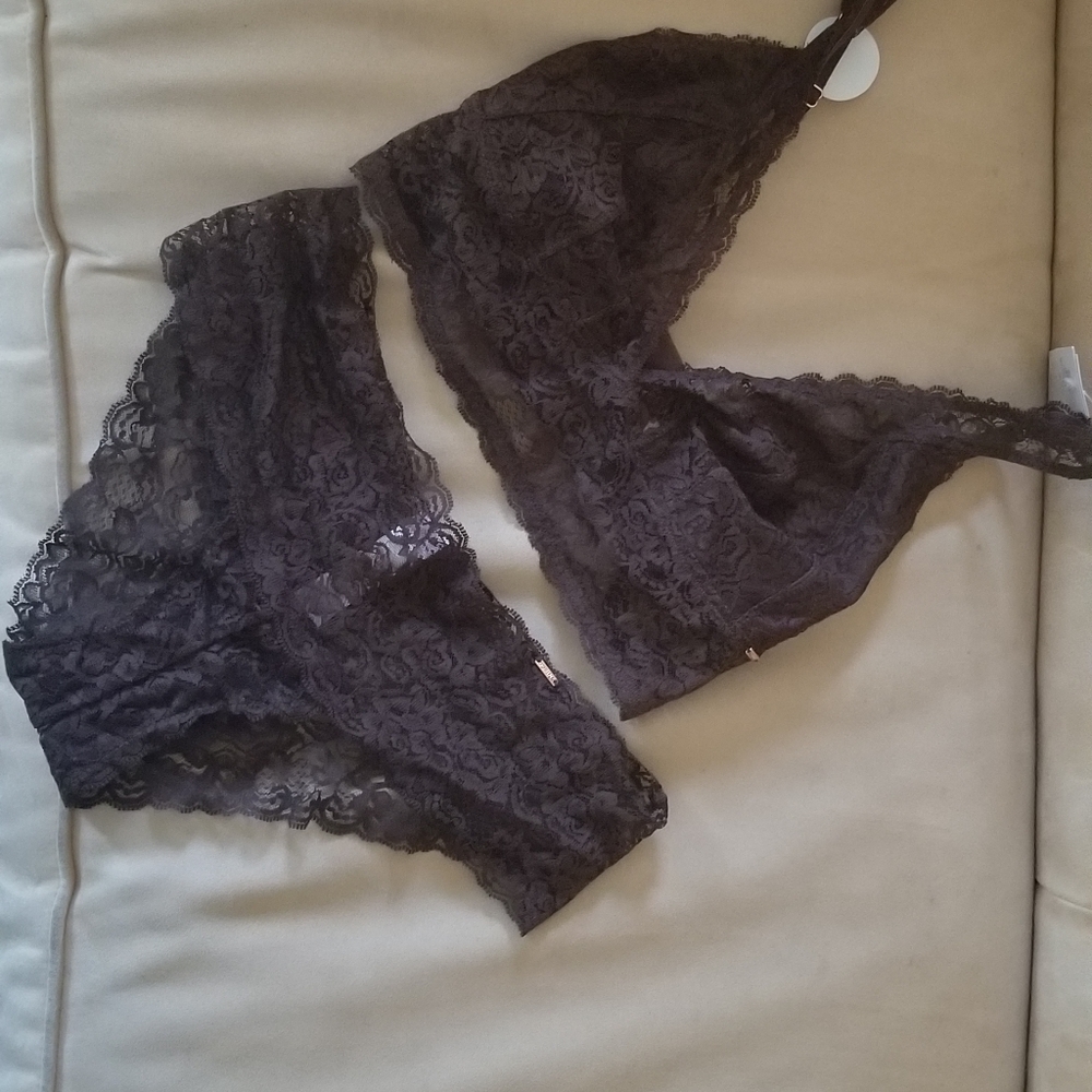 Dorina brown hide lace bralette and panty